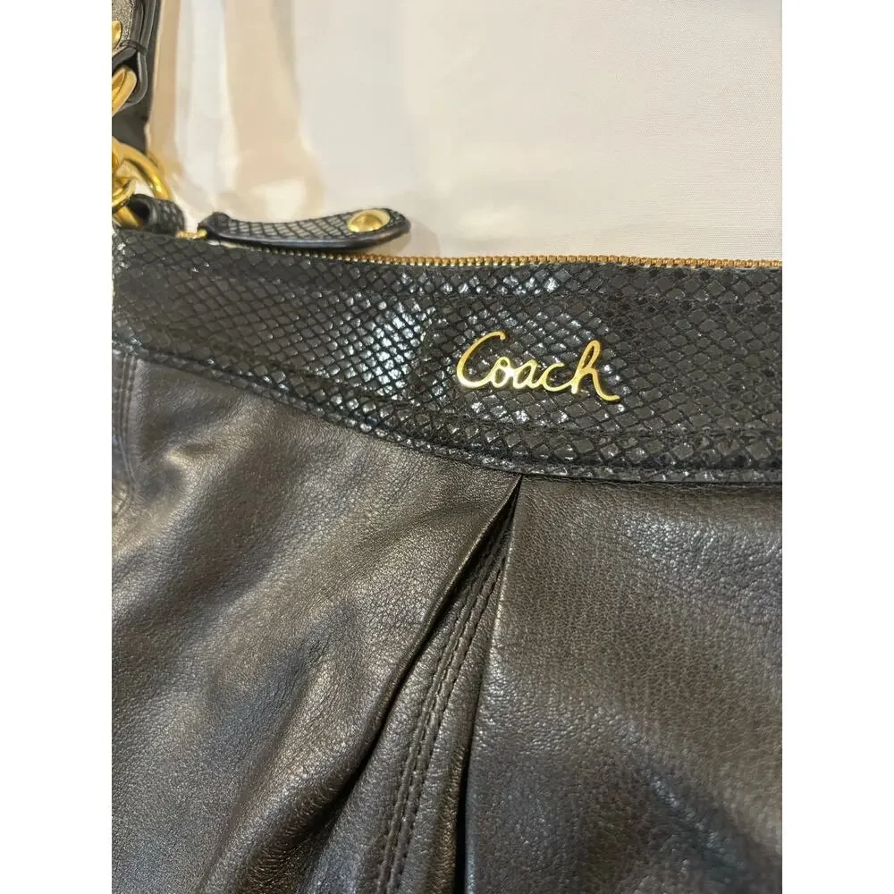 COACH Ashley Hippie Black Leather Double Strap Purse Shoulder Bag
